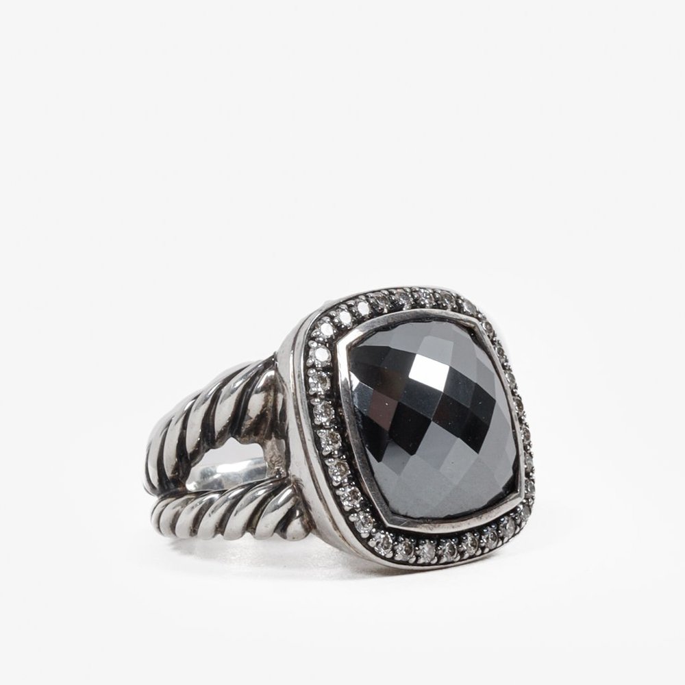 David Yurman Sterling Silver Albion Onyx and Diamond Ring